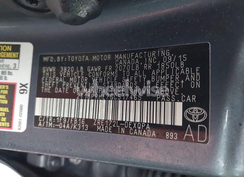 Photo 9 of 2016 Toyota Corolla LE ECO (VIN 2T1BPRHE7GC517465)