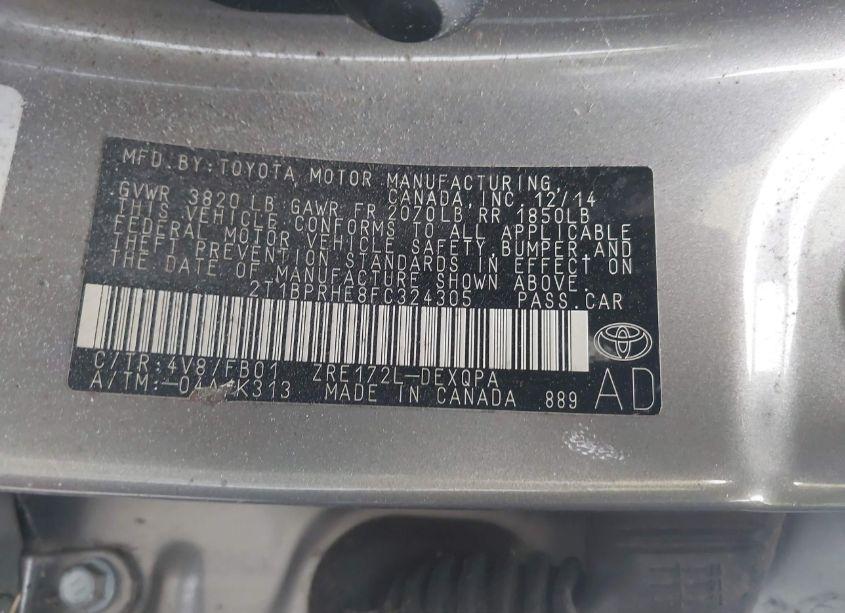 Photo 9 of 2015 Toyota Corolla LE ECO (VIN 2T1BPRHE8FC324305)