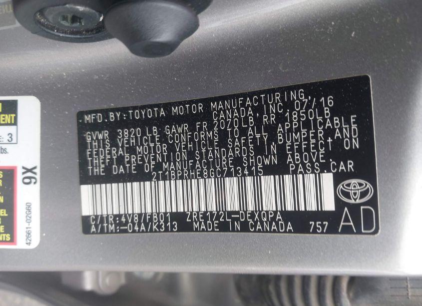 Photo 9 of 2016 Toyota Corolla LE ECO (VIN 2T1BPRHE8GC713415)