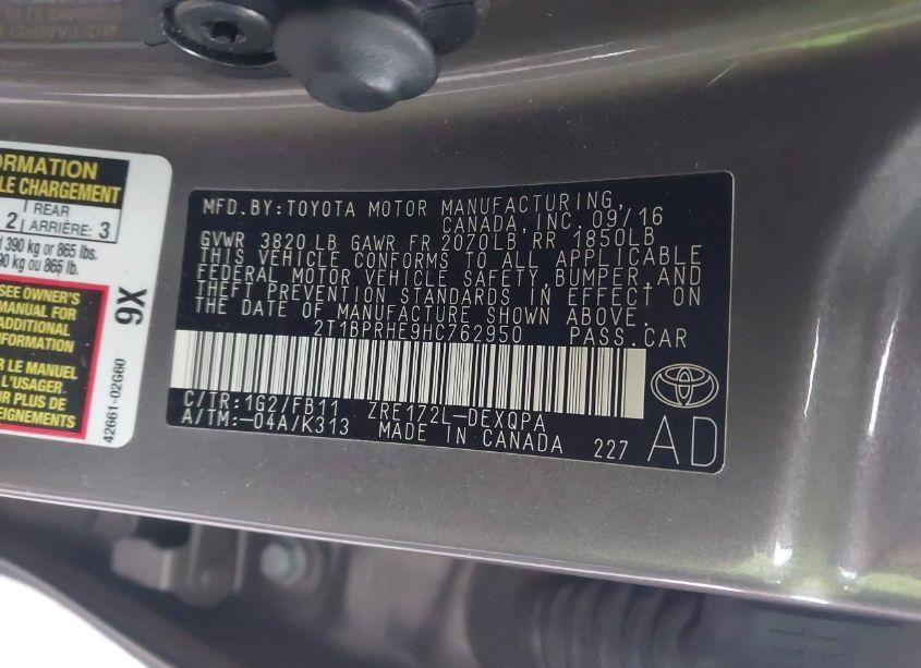 Photo 9 of 2017 Toyota Corolla LE ECO (VIN 2T1BPRHE9HC762950)