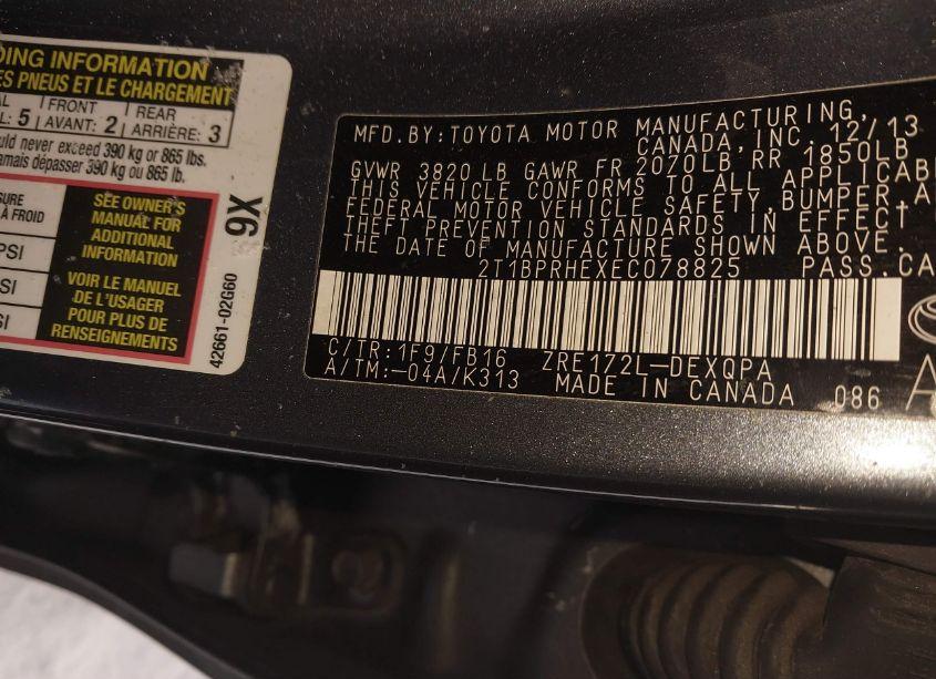 Photo 9 of 2014 Toyota Corolla LE ECO (VIN 2T1BPRHEXEC078825)