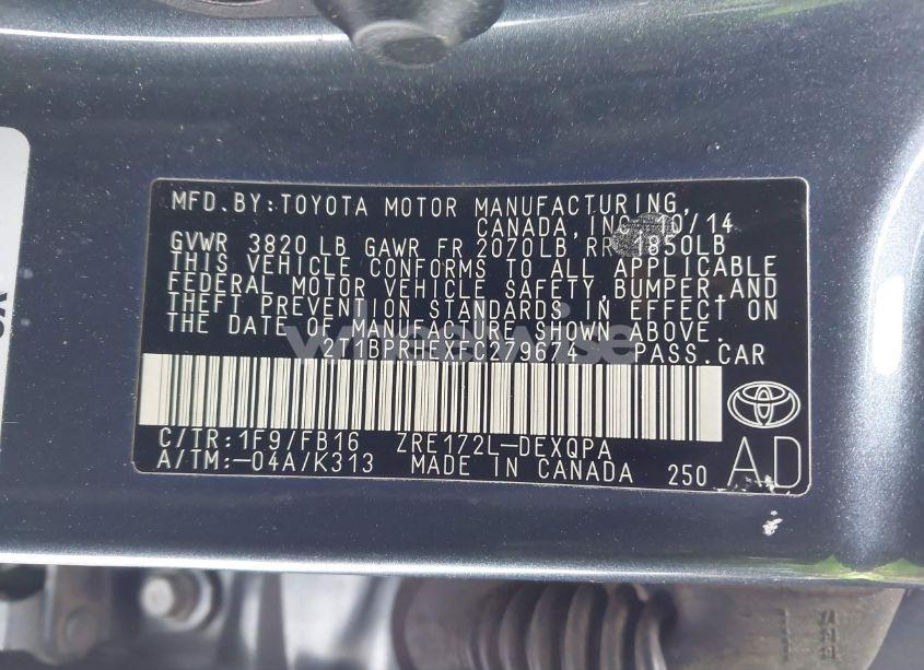 Photo 9 of 2015 Toyota Corolla LE ECO (VIN 2T1BPRHEXFC279674)