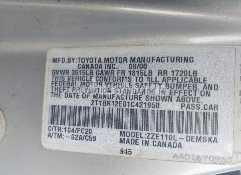 Photo 9 of 2001 Toyota Corolla S (VIN 2T1BR12E01C421950)