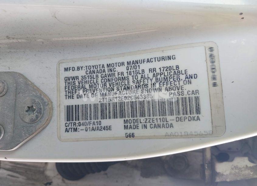 Photo 9 of 2002 Toyota Corolla LE (VIN 2T1BR12E02C543385)