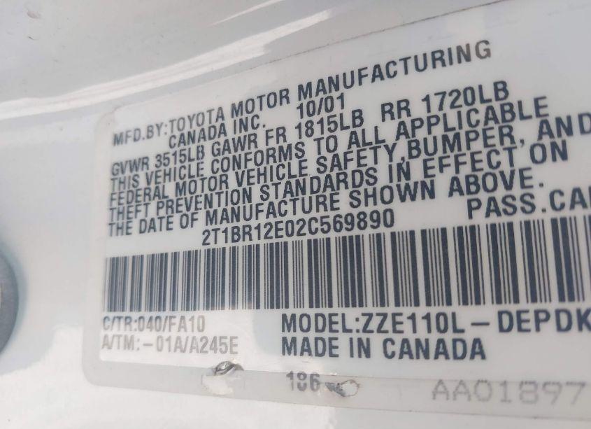 Photo 9 of 2002 Toyota Corolla LE (VIN 2T1BR12E02C569890)