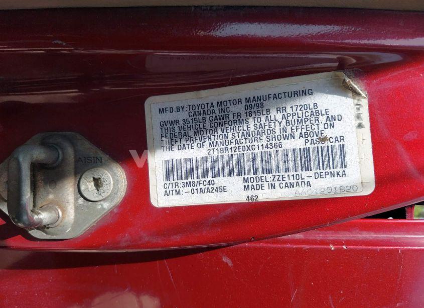 Photo 9 of 1999 Toyota Corolla LE (VIN 2T1BR12E0XC114366)