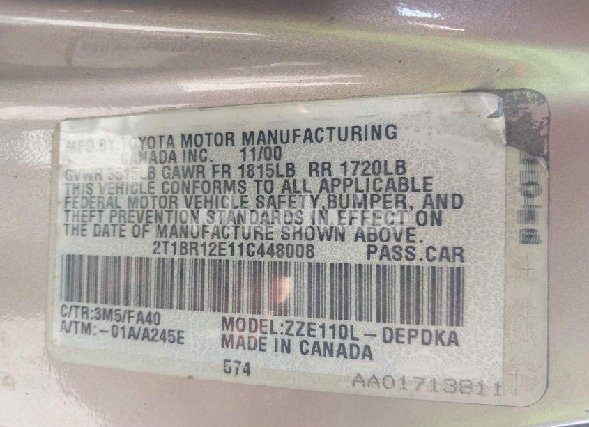 Photo 9 of 2001 Toyota Corolla CE/LE/S (VIN 2T1BR12E11C448008)