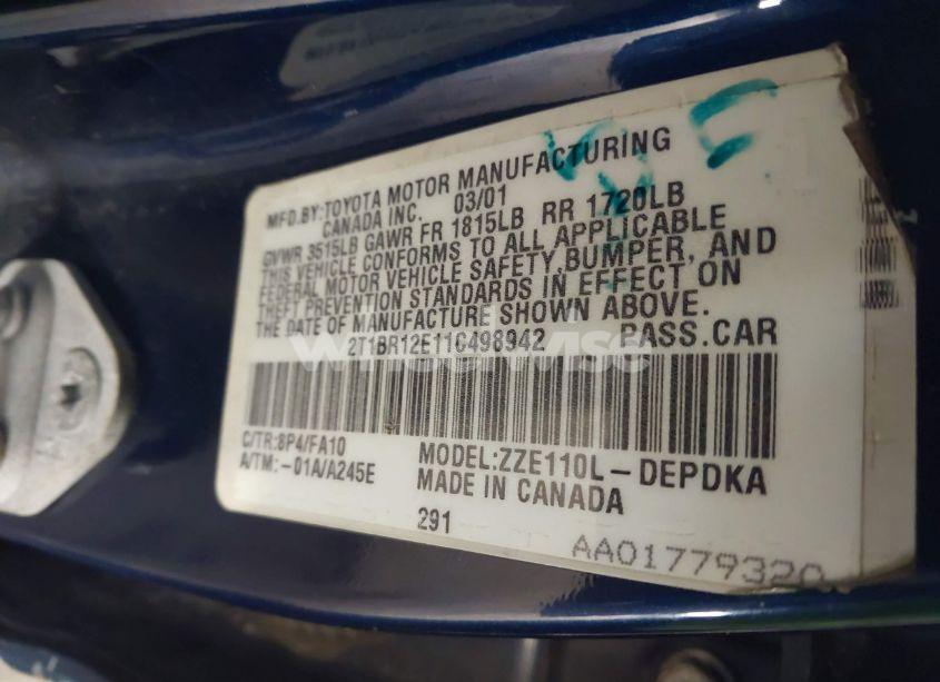 Photo 9 of 2001 Toyota Corolla LE (VIN 2T1BR12E11C498942)