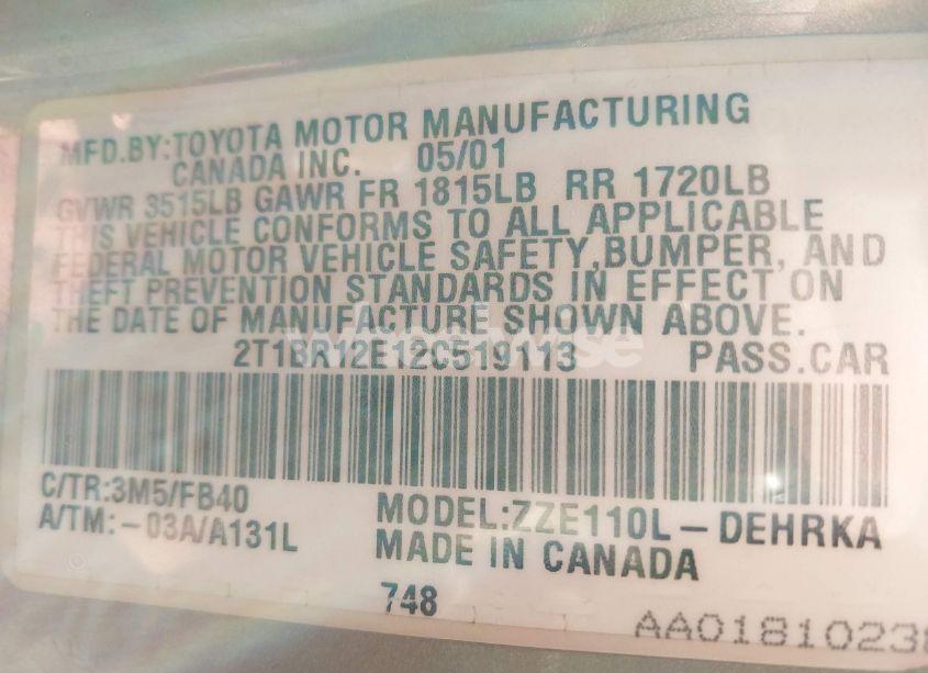 Photo 9 of 2002 Toyota Corolla CE (VIN 2T1BR12E12C519113)