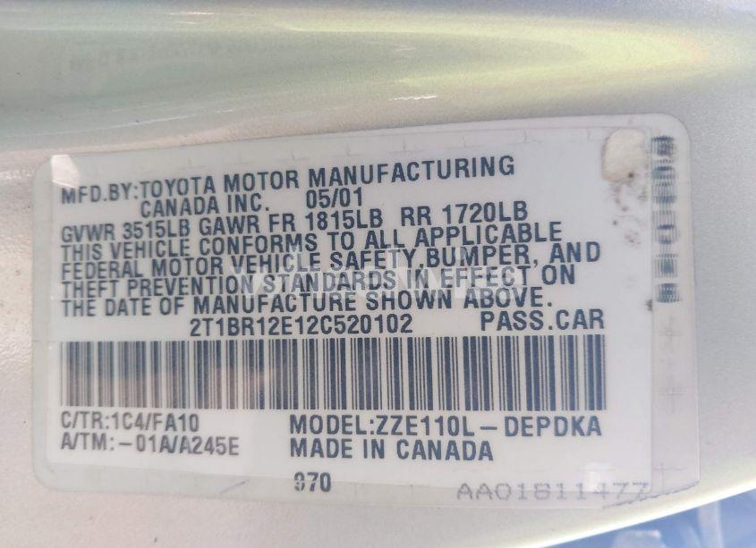 Photo 9 of 2002 Toyota Corolla LE (VIN 2T1BR12E12C520102)