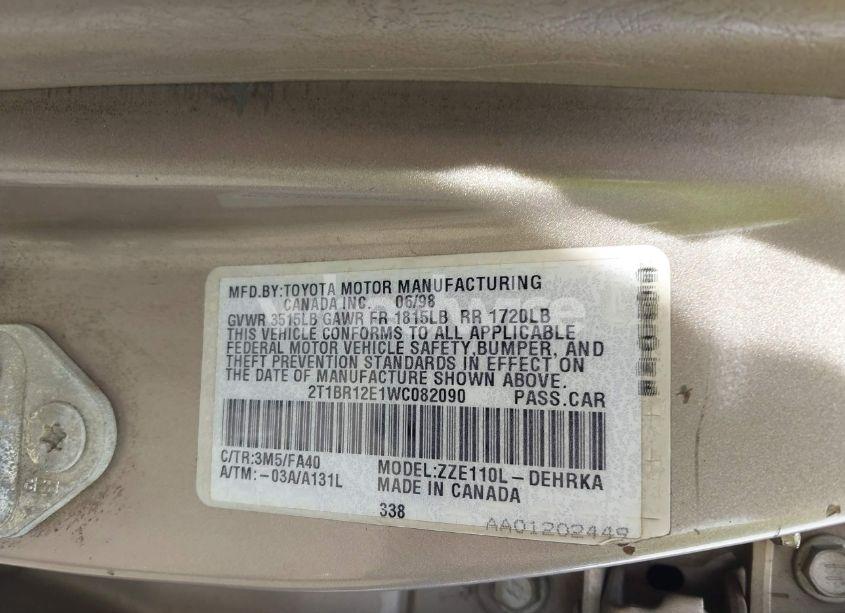 Photo 9 of 1998 Toyota Corolla VE (VIN 2T1BR12E1WC082090)