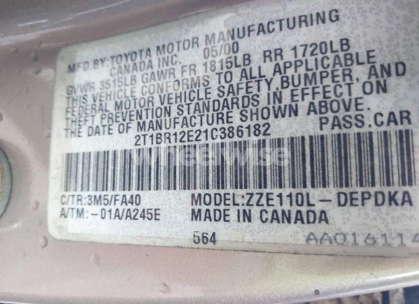 Photo 9 of 2001 Toyota Corolla LE (VIN 2T1BR12E21C386182)