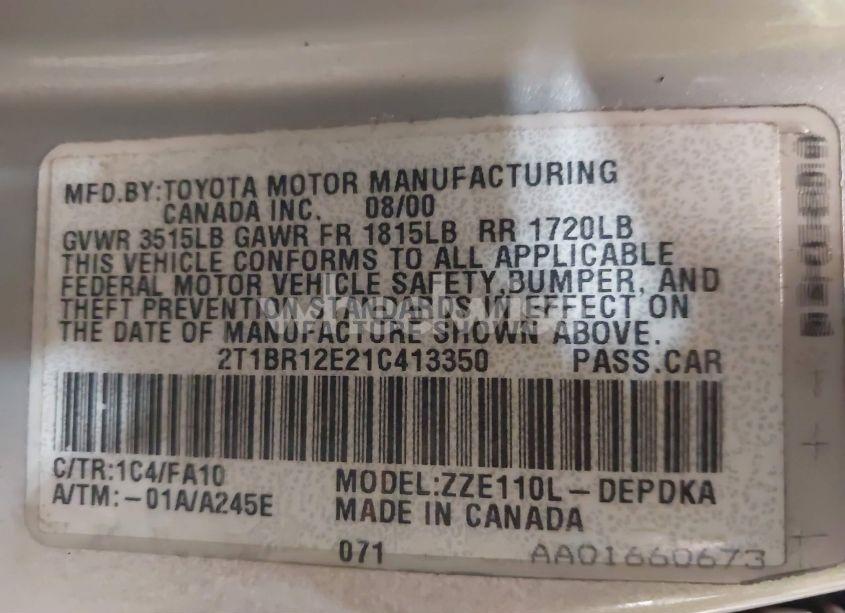 Photo 9 of 2001 Toyota Corolla LE (VIN 2T1BR12E21C413350)