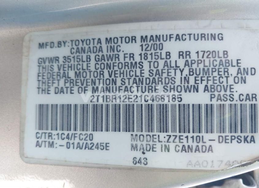 Photo 9 of 2001 Toyota Corolla S (VIN 2T1BR12E21C468185)