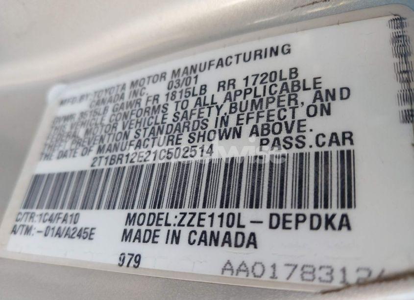 Photo 9 of 2001 Toyota Corolla LE (VIN 2T1BR12E21C502514)