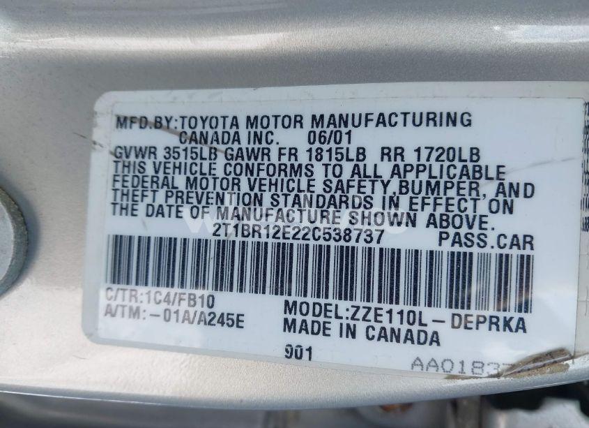 Photo 9 of 2002 Toyota Corolla CE (VIN 2T1BR12E22C538737)