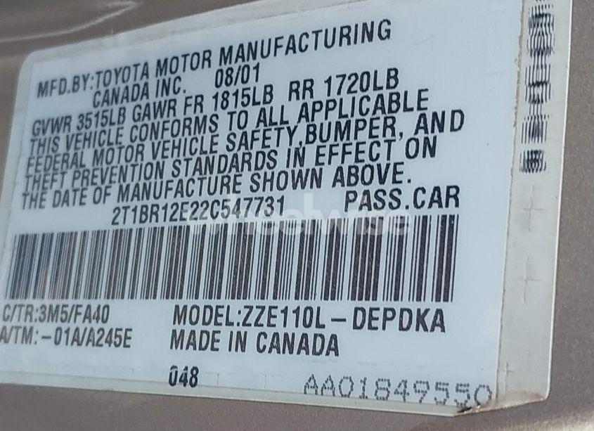 Photo 9 of 2002 Toyota Corolla LE (VIN 2T1BR12E22C547731)