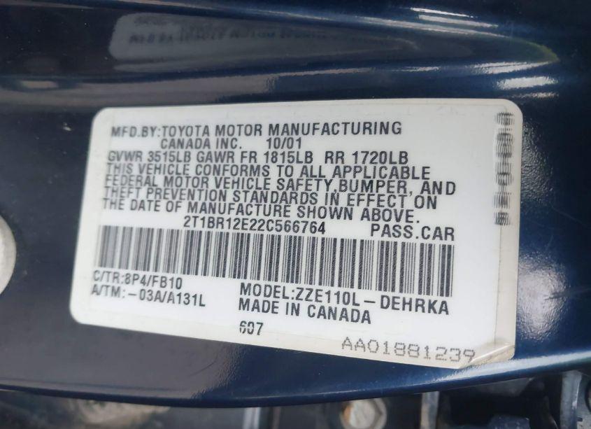 Photo 9 of 2002 Toyota Corolla CE (VIN 2T1BR12E22C566764)