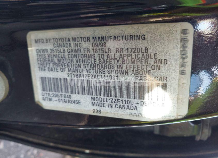 Photo 9 of 1999 Toyota Corolla CE (VIN 2T1BR12E2XC111081)