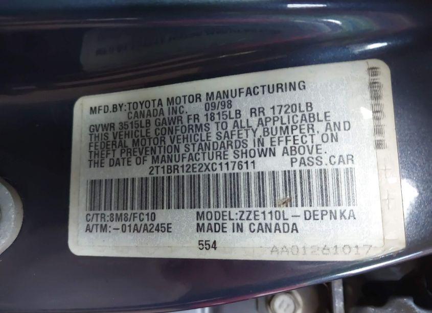 Photo 9 of 1999 Toyota Corolla LE (VIN 2T1BR12E2XC117611)