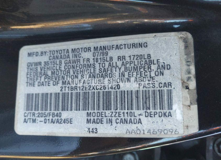 Photo 9 of 1999 Toyota Corolla CE (VIN 2T1BR12E2XC261420)