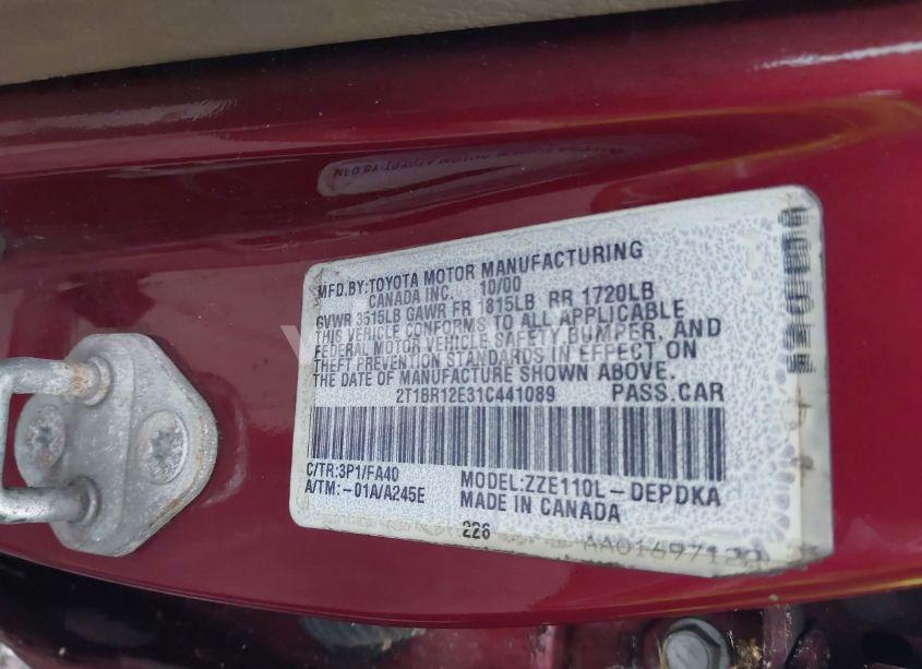 Photo 9 of 2001 Toyota Corolla LE (VIN 2T1BR12E31C441089)