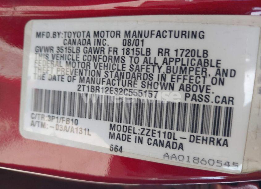 Photo 9 of 2002 Toyota Corolla CE (VIN 2T1BR12E32C555157)