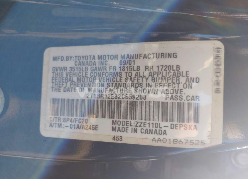 Photo 9 of 2002 Toyota Corolla S (VIN 2T1BR12E32C559208)