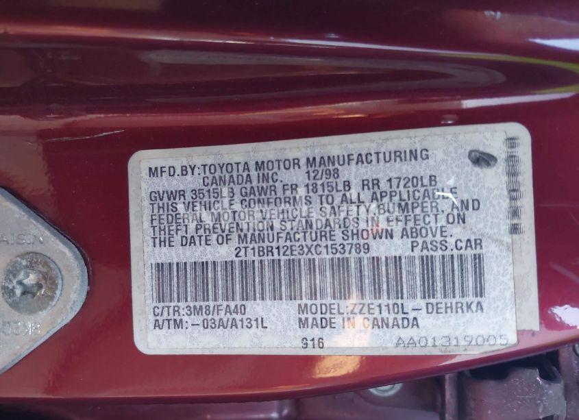 Photo 9 of 1999 Toyota Corolla VE (VIN 2T1BR12E3XC153789)