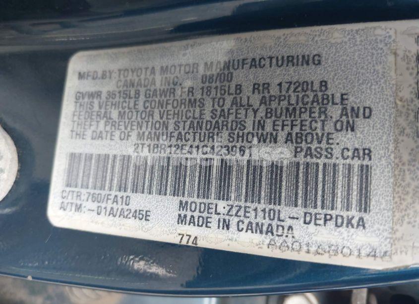 Photo 9 of 2001 Toyota Corolla LE (VIN 2T1BR12E41C423961)