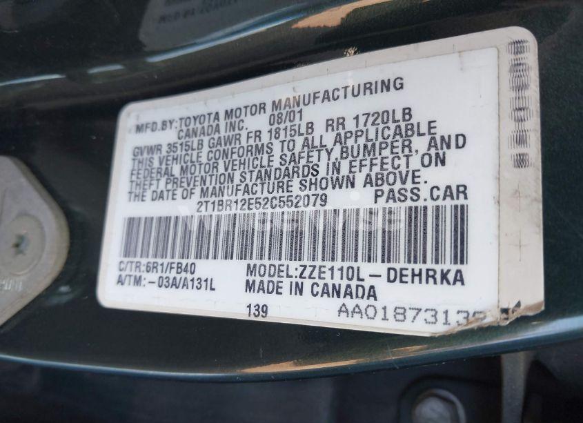 Photo 9 of 2002 Toyota Corolla CE (VIN 2T1BR12E52C552079)