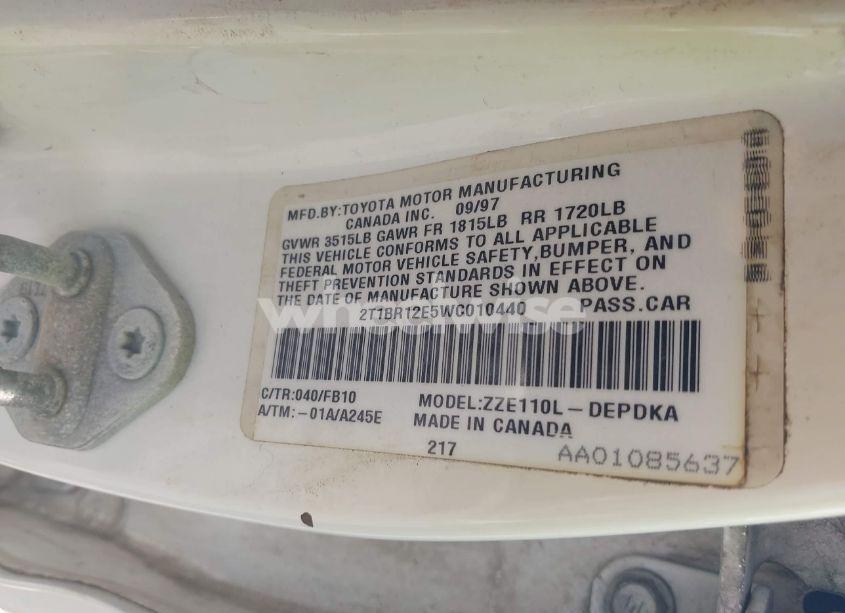 Photo 9 of 1998 Toyota Corolla CE (VIN 2T1BR12E5WC010440)