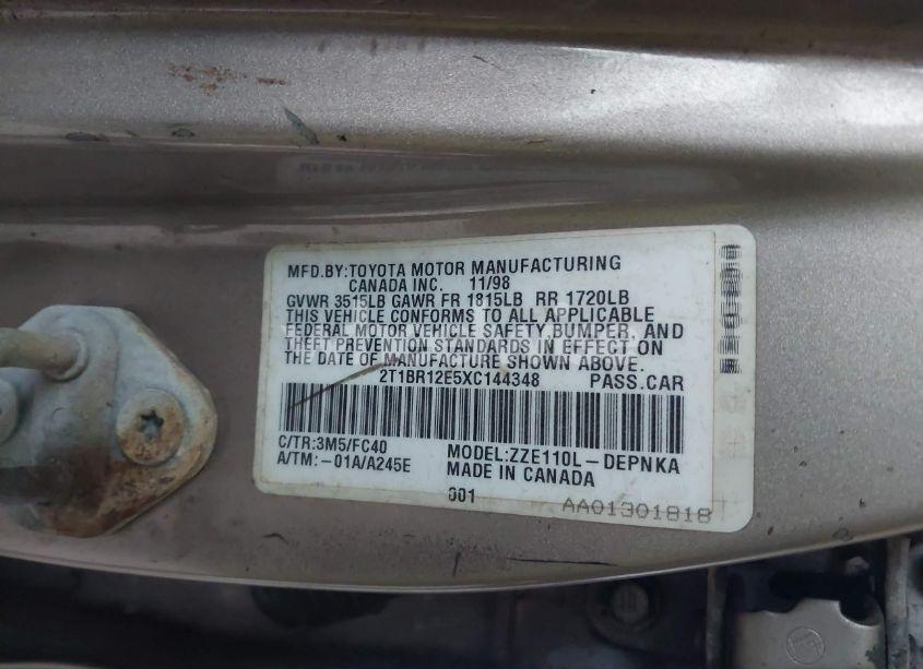 Photo 9 of 1999 Toyota Corolla LE (VIN 2T1BR12E5XC144348)