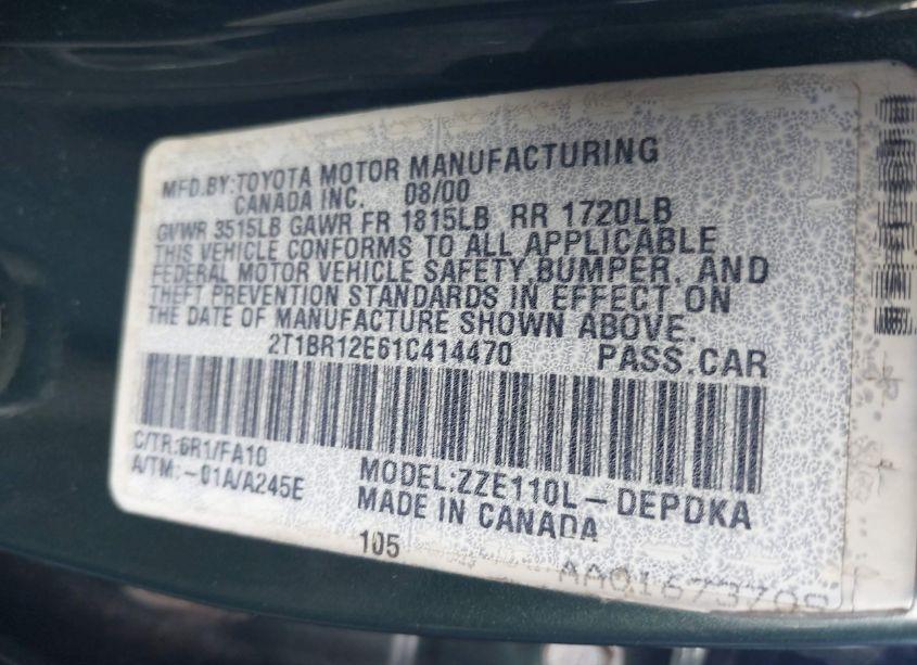 Photo 9 of 2001 Toyota Corolla LE (VIN 2T1BR12E61C414470)