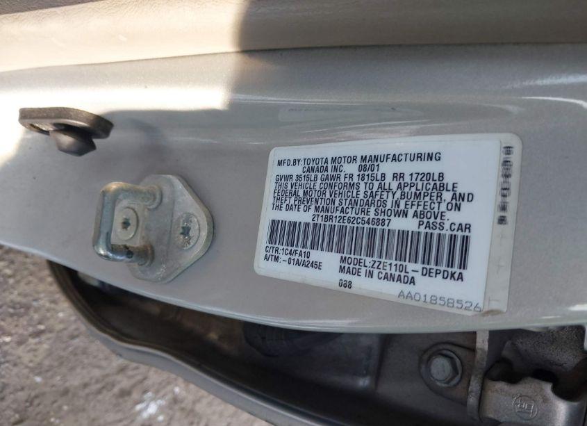 Photo 9 of 2002 Toyota Corolla LE (VIN 2T1BR12E62C546887)