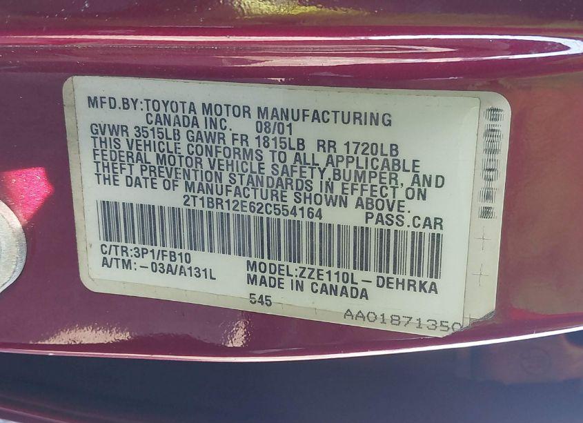 Photo 9 of 2002 Toyota Corolla CE (VIN 2T1BR12E62C554164)