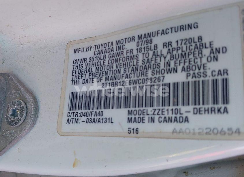 Photo 9 of 1998 Toyota Corolla CE/LE/VE (VIN 2T1BR12E6WC098267)