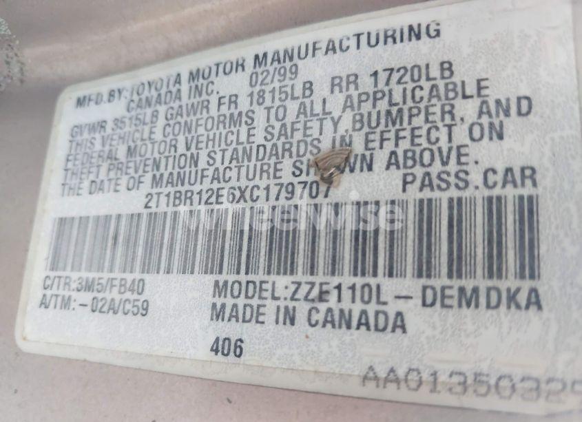 Photo 9 of 1999 Toyota Corolla CE (VIN 2T1BR12E6XC179707)