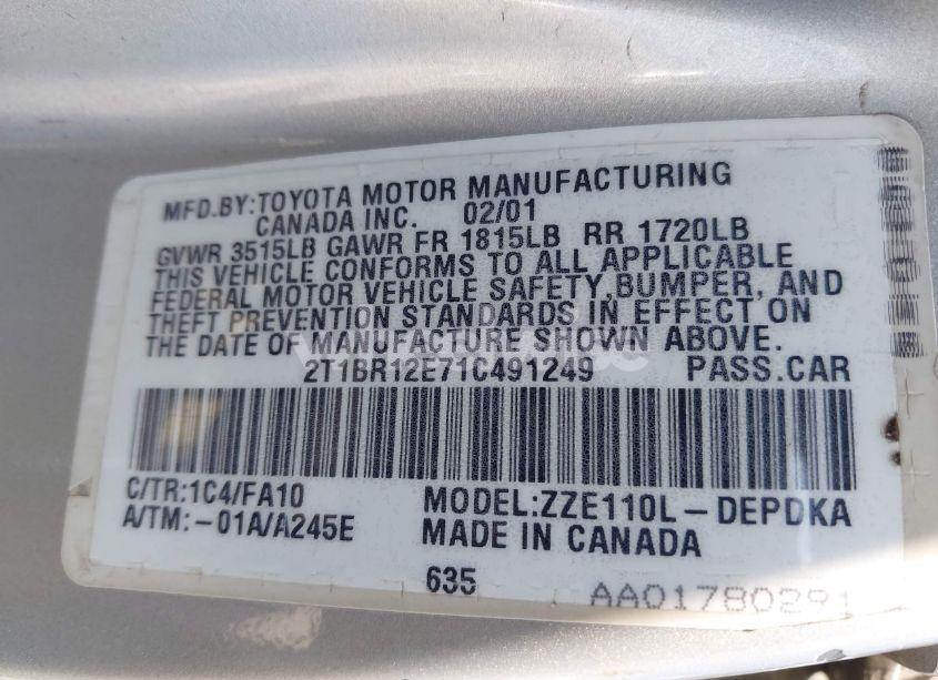 Photo 9 of 2001 Toyota Corolla LE (VIN 2T1BR12E71C491249)