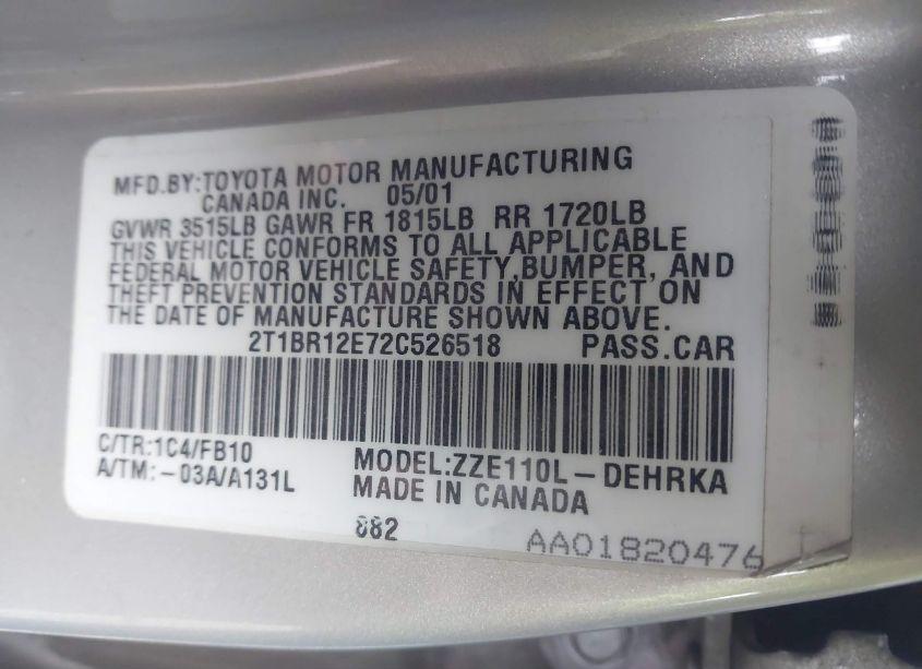 Photo 9 of 2002 Toyota Corolla CE (VIN 2T1BR12E72C526518)