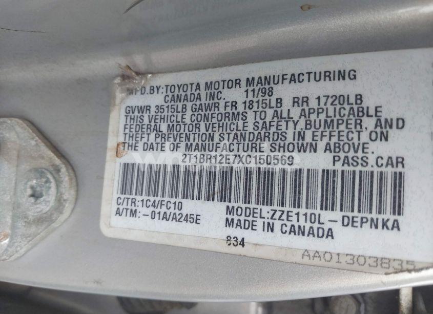 Photo 9 of 1999 Toyota Corolla LE (VIN 2T1BR12E7XC150569)