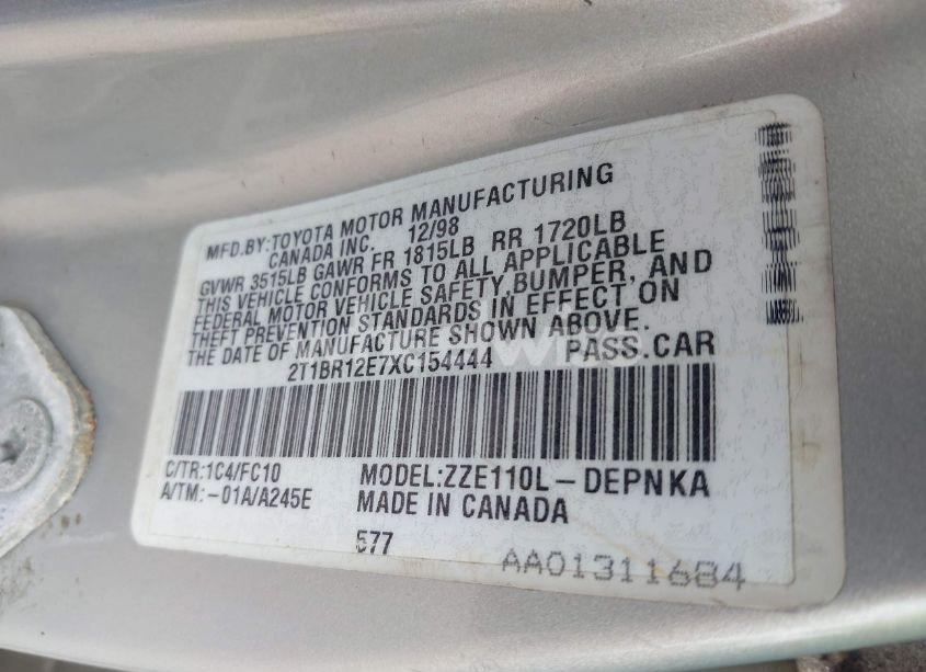 Photo 9 of 1999 Toyota Corolla LE (VIN 2T1BR12E7XC154444)