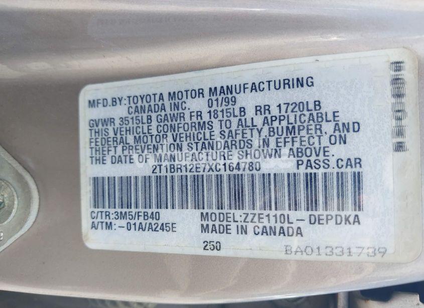 Photo 9 of 1999 Toyota Corolla CE (VIN 2T1BR12E7XC164780)