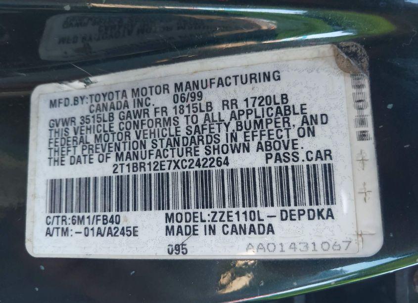 Photo 9 of 1999 Toyota Corolla CE (VIN 2T1BR12E7XC242264)