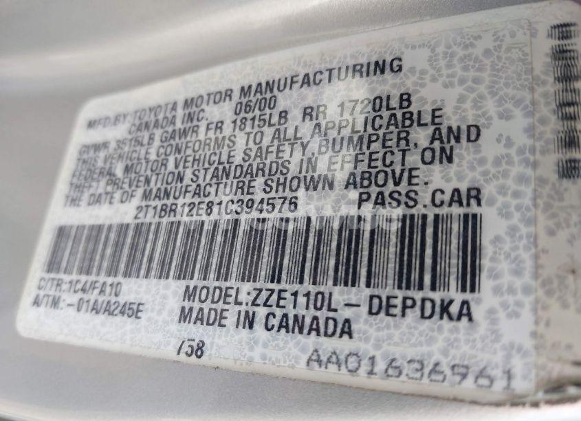 Photo 9 of 2001 Toyota Corolla LE (VIN 2T1BR12E81C394576)