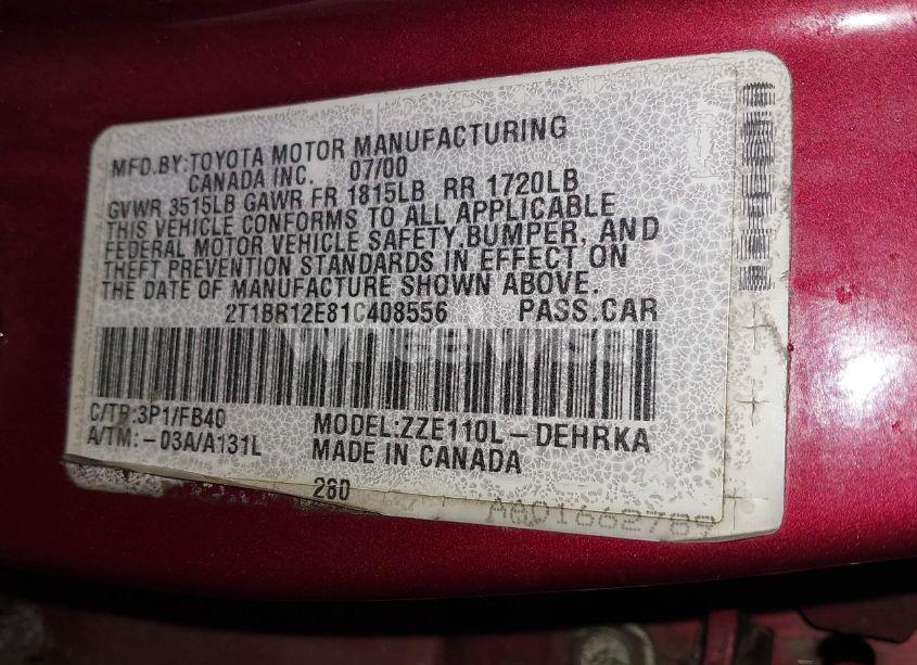 Photo 9 of 2001 Toyota Corolla CE (VIN 2T1BR12E81C408556)