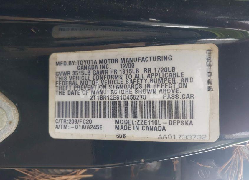 Photo 9 of 2001 Toyota Corolla S (VIN 2T1BR12E81C460270)