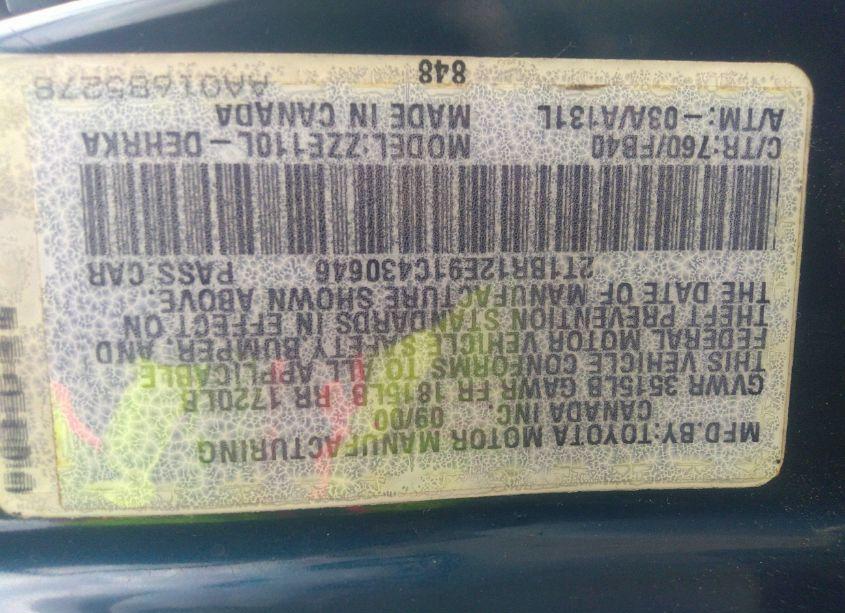 Photo 9 of 2001 Toyota Corolla CE (VIN 2T1BR12E91C430646)