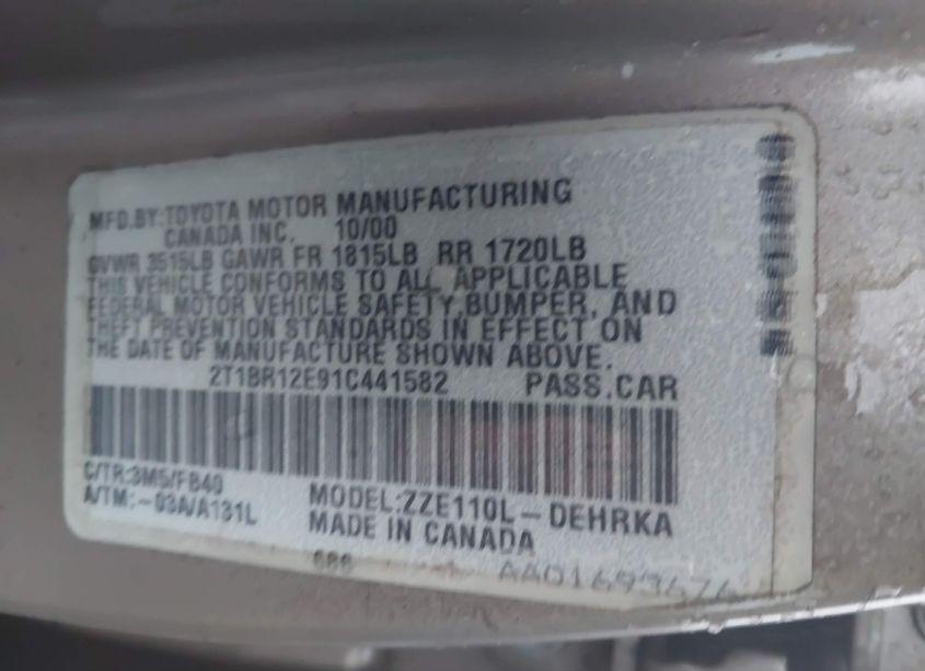 Photo 9 of 2001 Toyota Corolla CE (VIN 2T1BR12E91C441582)