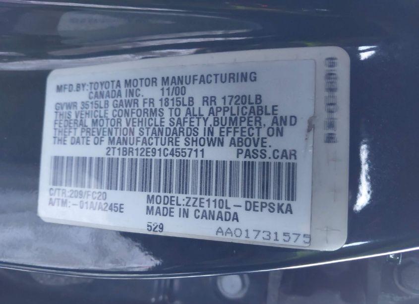 Photo 9 of 2001 Toyota Corolla S (VIN 2T1BR12E91C455711)